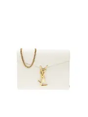 Saint Laurent Cassandra Chain Wallet Embossed Leather in Blanc Vintage