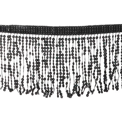 10 Yards Sequins Fringe Trim 6.3 Inch Wide Tassel Sewing Trim for Sewing, Black