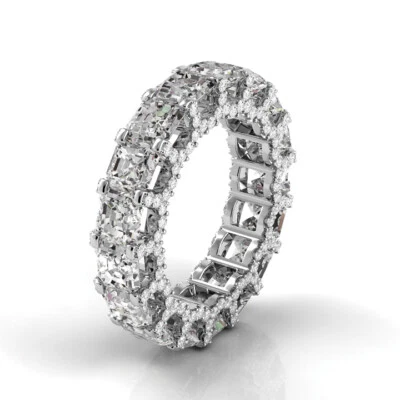 6.0ctw Asscher Diamond U-Shape Pave Set Eternity Band in Platinum (H-I/SI1)