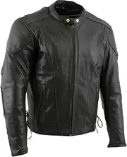 Milwaukee Leather LKM17002 Men's Premium Top Grade Black Leather Motorcycle Riders Jacket w/Zip-Out Lining