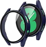 FFHAO Glass Case For Samsung Galaxy Watch 4 5 44mm 40mm Accessories PC All Around Anti fall Bumper Cover
