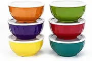 Yalin Melamine Bowls Set, 6 Inch 100% Melamine Cereal/Soup/Salad Bowls, 28oz, Set of 6 In 6 Assorted Colors, Shatter Proof and Dishwasher Safe, BPA Free (With lid)