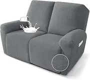 MAXIJIN Waterproof Loveseat Recliner Cover 4 Pieces Reclining Love Seat Slipcvers, Recliner Sofa Cover 2 Seater with Elastic Straps & Pockets for Pet, Kids (Loveseat Recliner, Light Gray)