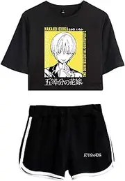 [Flyself] Girls 2Pcs Tracksuits Outfit Pyjama Sets Printed T-Shirt Crop Tops+Shorts Suit Anime The Quintessential Quintuplets