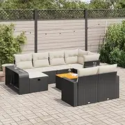 11 Piece Garden Sofa Set Black Cushions Storage Function Outdoor Furniture