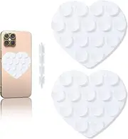 2Pcs Rookii Double-Sided Heart Shaped Silicone Suction Phone Case Mount,Non Slip Suction Cup Phone Mount,Hands-Free Accessories Holder for Selfies and Videos,for All Cell Phone (White)