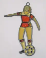FEMALE SOCCER PLAYER IN ORANGE SUNCATCHER (SPORTS BALL SUNCATCHERS)