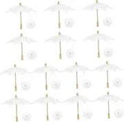 [SAFIGLE] Lace Umbrellas 14pcs Cotton Umbrella White Parasol Lace Parasol White Lace Embroidered Parasol Lace Parasol Attractive Tea Party Umbrella Lace Umbrella Small Full Size Umbrella Elegant Mrs Wooden