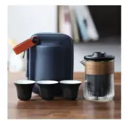 Portable Black White Ceramic Clear Glass Tea Set Travel Bag Teapot 3 Tea Cups