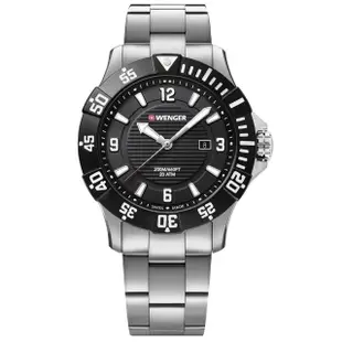 【WENGER 威戈】Seaforce 海神 潛水錶 日期 防水200米 不鏽鋼手錶 黑色 43mm(01.0641.131)