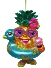 BRIGHTEN THE SEASON GLASS TROPICAL "PINEAPPLE FLOATY" CHRISTMAS ORNAMENT NWT