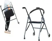 Adjustable Walking Frame, Lightweight Folding Rollator Walker, Space Saver Walker, Portable Adult Elderly Stand Upright Walker with Handle and Wheels Supports up to 440lb