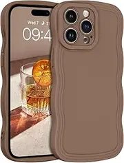 [YINLAI] for iPhone 15 Pro Max Case Cute Curly Wave Frame Shape Soft TPU Silicone Cover for Women Men Camera Protection Shockproof Phone Cases for iPhone 15 Pro Max 6.7", Brown