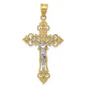 14k Two-tone Gold Two-tone Gold Large Lacy-Edge Inri Crucifix Pendant