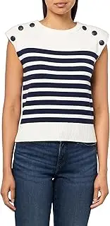 [Steve Madden] Women's Tomas Sweater, Ivory Stripe, Large