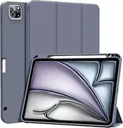 ZKTUYU Case for iPad Air 13 inch M3/M2 (2025/2024) iPad Pro 12.9 inch 6th/5th Generation 2022/2021 with Pencil Holder, Smart Stand Case with Soft TPU Back Cover, Auto Sleep/Wake, Purple Gray