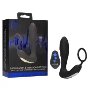 OUCH! E-stim & Vibrating Butt Plug Cock Ring - Black USB Rechargeable Vibrati...