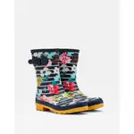 全新真品英國品牌JOULES 深藍色條紋花園小森林花朵中筒雨靴/雨鞋/短筒雨靴