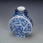 Blue and White Porcelain Qing Qianlong Lotus Pattern Flat Vase 7.70 Inch Chinese