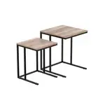 Coffee Table Nesting Side Tables Wooden Rustic Vintage Metal Frame