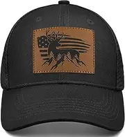 [gswirmchsq] Hunting Dear Hat, Snapback Trucker Hats Leather Patch Mesh Baseball Cap Hunter Gifts for Men Dad Grandpa