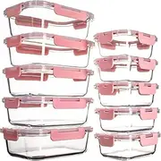 [UMEIED] 10 Pack Glass Food Storage Containers with Lids Leakproof, Airtight Glass Meal Prep Containers For Lunch, On The Go, Leftover, Dishwasher Safe