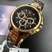 在飛比找ETMall東森購物網優惠-MASERATI 瑪莎拉蒂男錶 44mm 金色圓形精鋼錶殼 
