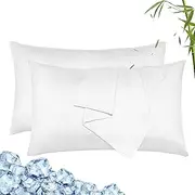 LINENOVA 100% Bamboo Pillowcase Standard Size Set of 2 - Breathable Cooling for Hot Sleepers and Night Sweats- Silky Soft Pillowcases with Envelope Closure - (White 48x74cm)