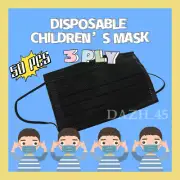 [Black]For Kids Children 50 Pcs Disposable Face Masks 3 Layer Earloop Face Cover