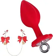 Waterproof Luxury Base Butt Plug Silicone Massage Butt Plug with Adjustable Nipple Clamps Anal Sex Toy for Women