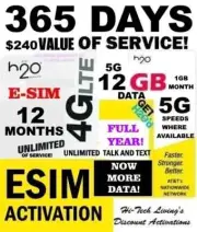H2O H20 ESIM ACTIVATION WITH 1 YEAR UNLIMITED SERVICE ⭐ 12 GB 4G/5G DATA