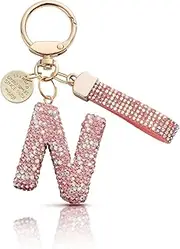 MORSUNBELA Keychain Letter Keychains N Key Chain Girls Women Key Chains with Letters Pink Keyring Gifts with Initials Glitter