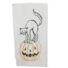 C&F Kitchen Towel Embroidery Flour Sack Black Cat JackOLantern Halloween NEW