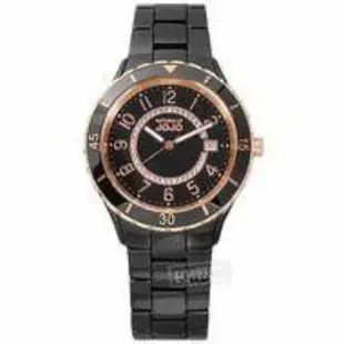 NATURALLY JOJO / JO96974-88R / 氣質典雅 閃耀晶鑽 日期顯示 陶瓷手錶 玫瑰金x黑色 38