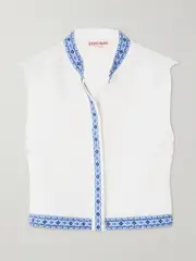 [Emporio Sirenuse] Emporio Sirenuse - Andorra Cropped Embroidered Linen And Cotton-blend Top - Off-white - IT42 IT 42 Off-white