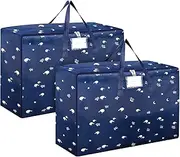 [SUNNOW] 2 Pcs 105L Large Storage Bag, Thicken Oxford Cloth Large Storage Box with Zips for Moving House Storage Clothes Bedding Duvet Quilt Blankets Waterproof Moving Totes (Dark blue)