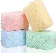 LEIFIDE 4 Pcs Quilted Makeup Bag Pouch Cute Plush Fuzzy Checkered Cosmetic Bag Cotton Terry Cloth Toiletry Bag with Zipper Portable Travel Organizer Preppy Brush Storage Bag for Christmas Women Gift,
