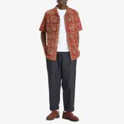 Beams Plus Open Collar Block Print Flower Shirt