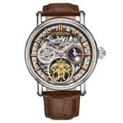 Stuhrling 4000 4 Legacy Automatic Dual Time Skeleton AM/PM Leather Mens Watch