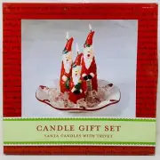 3 SANTA Candles Gift Set + Trivet Holiday Tray & Decorative Christmas Stones NEW