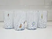 MURANO Millefiori Hand Blown Tumblers Set of 5–White Speckled Glass, 4.8"–Italy