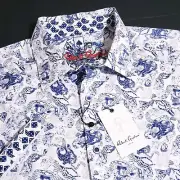Robert Graham Geometric Mens Large Short Sleeve Sport Shirt White Blue