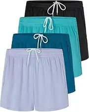 [Real Essentials] 4-Pack: Girl's Mesh Active Athletic Performance Sport Shorts for Girls with Pockets