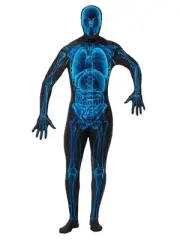 Smiffys X Ray Costume, Second Skin Suit, Blue & Black with Concealed Fly and Und