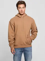 GUESS Brown Chenille Logo Hoodie Jumper Size: Large, Polyester