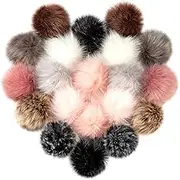 Cosweet 20pcs 4 Inch DIY Faux Fox Fur Fluffy Pompom Ball- Faux Fox Fur Pom Pom Balls with Elastic Loop Removable Knitting Hat Accessories for Hats Shoes Scarves Bags Keychains (10 Color-Dark)
