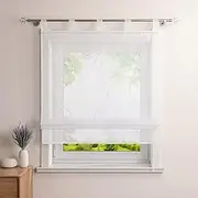 Heichkell Roman Blind with Loops, Voile Transparent Curtain, Embroidered, Modern Roman Curtain for Kitchen, Living Room, Bedroom, White, W x H 60 x 140 cm
