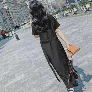 【BBHONEY】赫本風氣質顯瘦開叉襯衫連衣裙(現貨 連身裙)