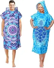 Jeyiour 2 Pcs Surf Towel Poncho Changing Robe with Hood Microfiber Quick Dry Beach Wetsuit Changing Towel for Adult Men Women for Travel Yoga Gym Swim Pool Vacation Gift(Fresh Colors,Mandala)