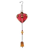 Ladybug Heart Glass Metal Sun Catcher Hanging Garden Bell wind chime red art